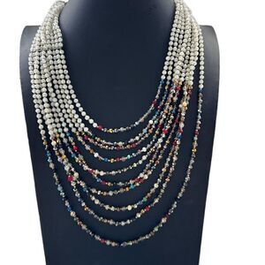 NAKAMOL Signed Multi-strand Faceted Glass Bead Colorful Pearlescent Aurora Borea